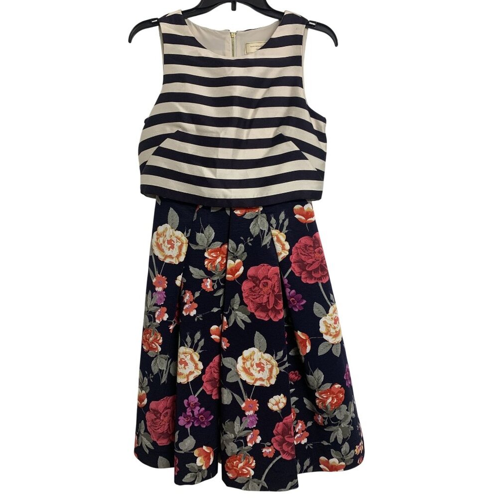 Moulinette Soeurs Size 2 Floral Pleated Striped A-Line Midi Dress Feminine - Picture 3 of 9